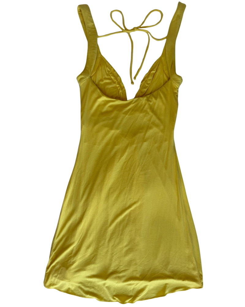 Yellow Jersey Mini Dress with Rhinestone Waist — alternate view