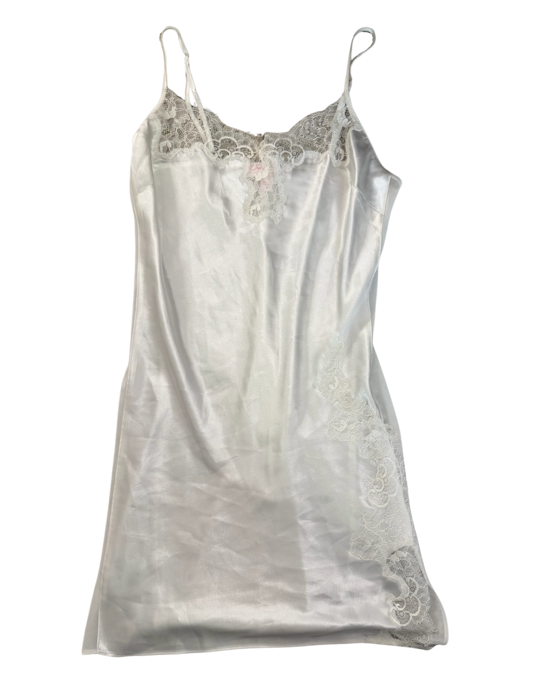 Oscar de la Renta Ivory Satin Slip Dress with Lace Trim